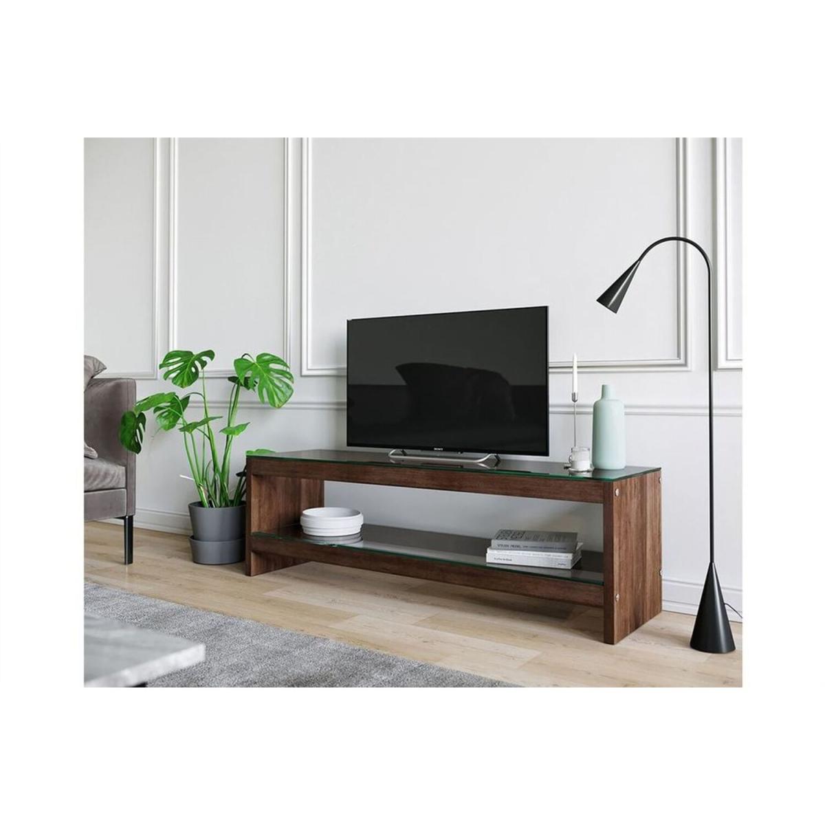 Pisagor Solid Wood and Tempered Glass TV Unit Tv300 Transparent Walnut - Transparent & Walnut – image 2