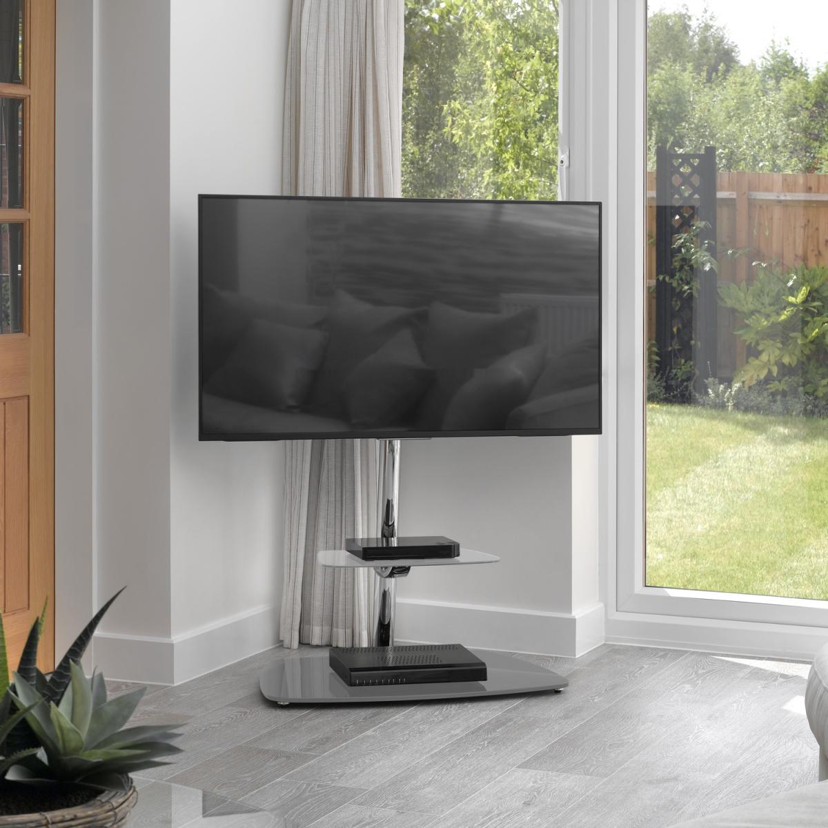 Iseo Corner Pedestal TV Stand Up to 70" - Silver – image 2