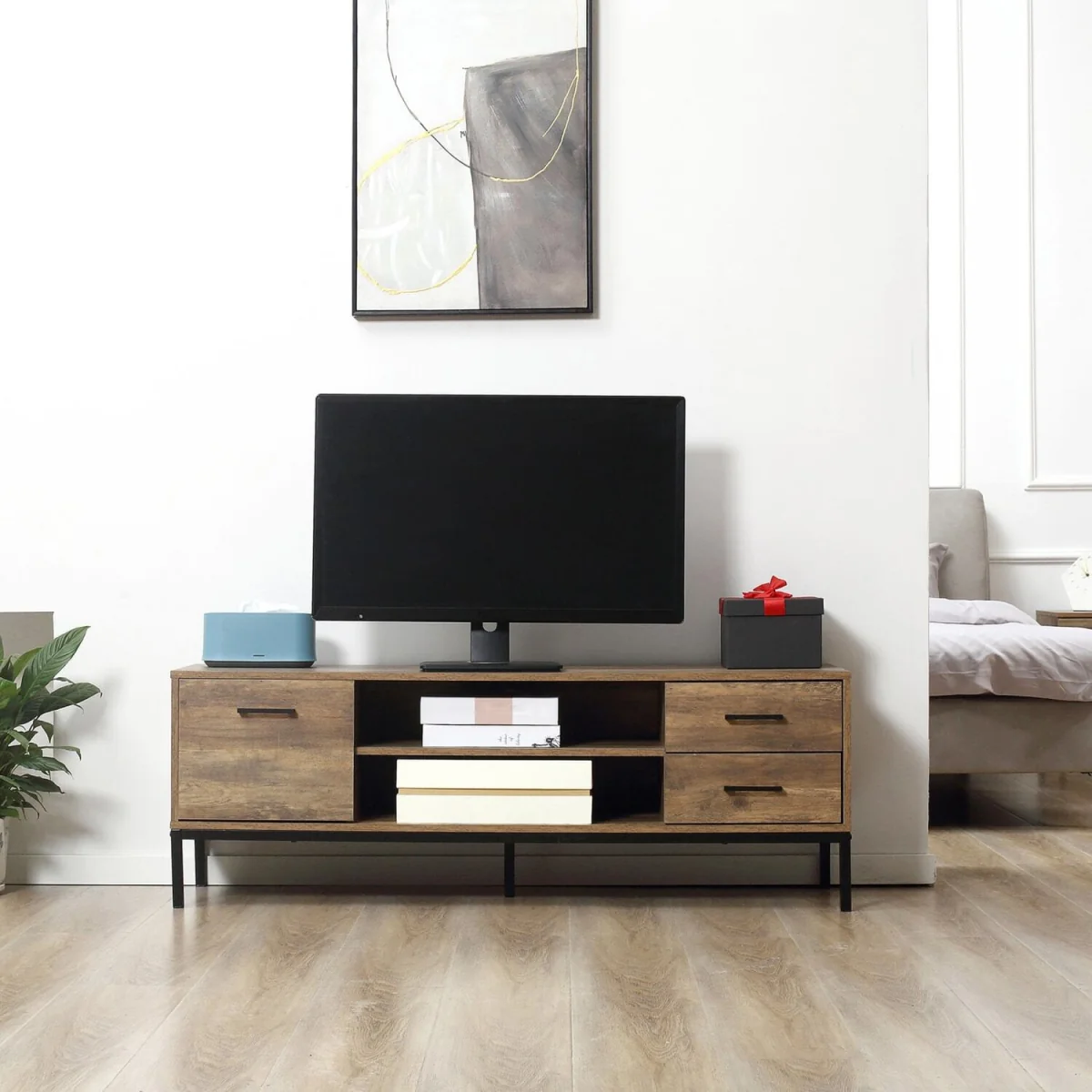 Sodori 132cm Industrial TV Stand - Brown and Black, 2 Drawers 1 Door – image 2