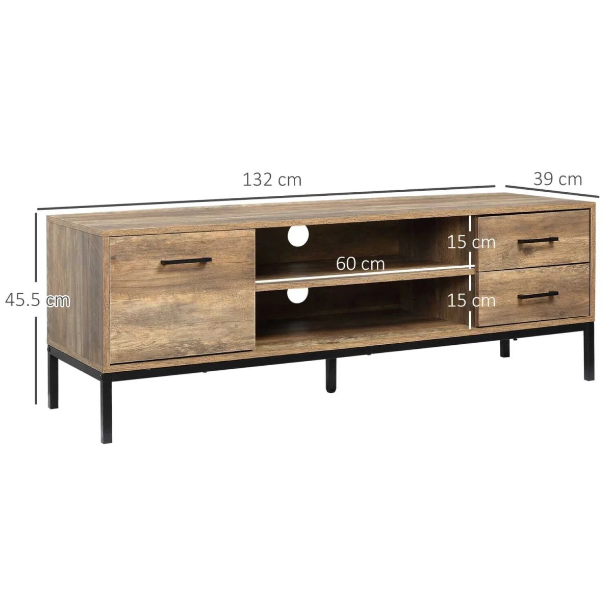 Sodori 132cm Industrial TV Stand - Brown and Black, 2 Drawers 1 Door – image 4