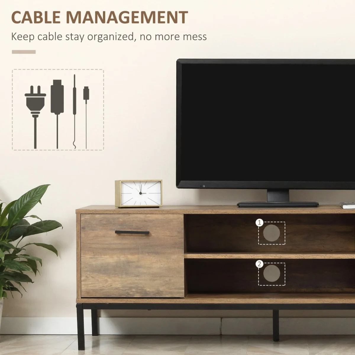 Sodori 132cm Industrial TV Stand - Brown and Black, 2 Drawers 1 Door – image 6