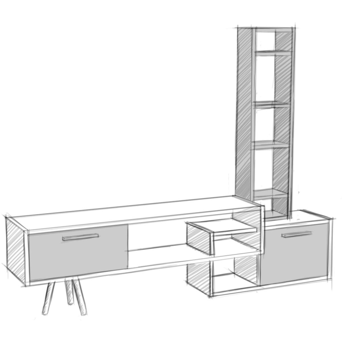 Manzara TV Unit - Anthracite and Walnut - Yellow – image 3