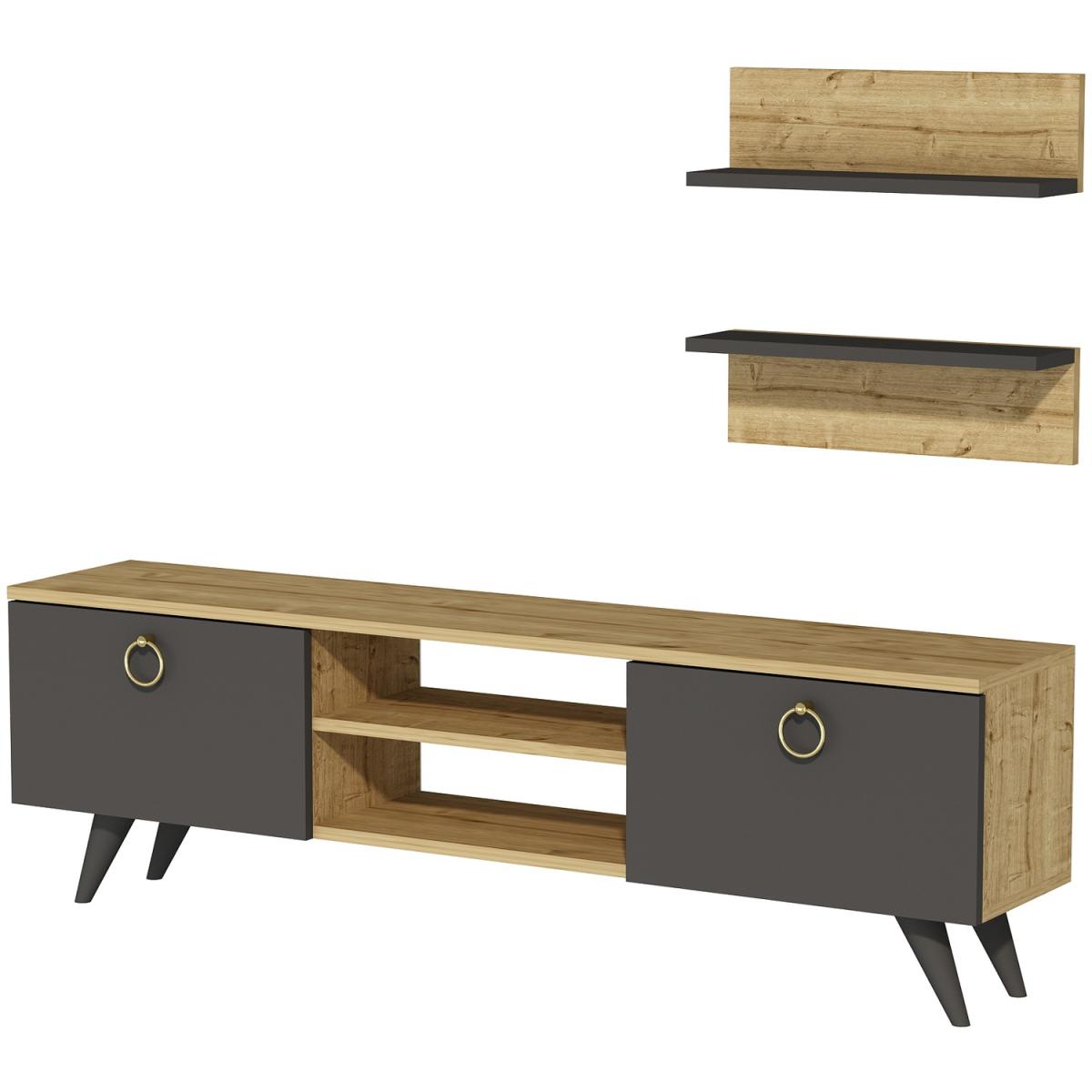 Sea TV Stand and Media Console - Anthracite & Sapphire Oak – image 2