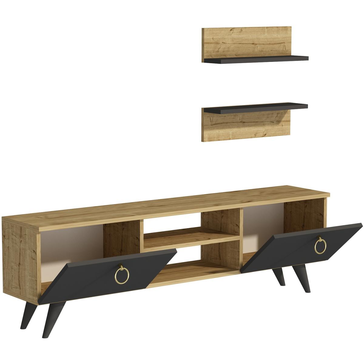 Sea TV Stand and Media Console - Anthracite & Sapphire Oak – image 3
