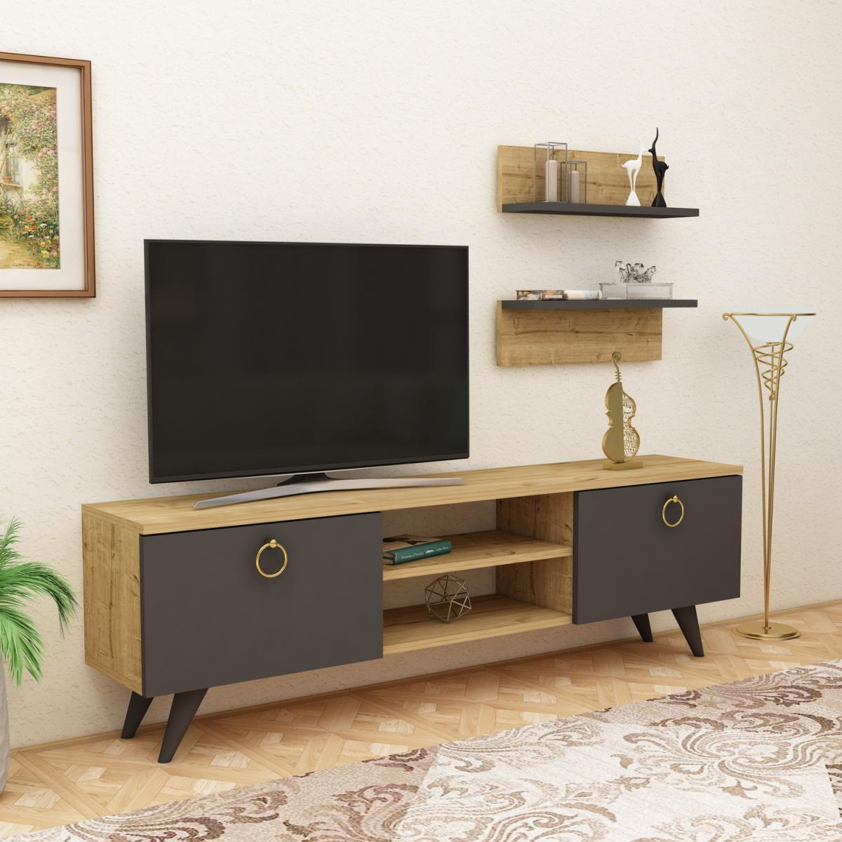 Sea TV Stand and Media Console - Anthracite & Sapphire Oak – image 4