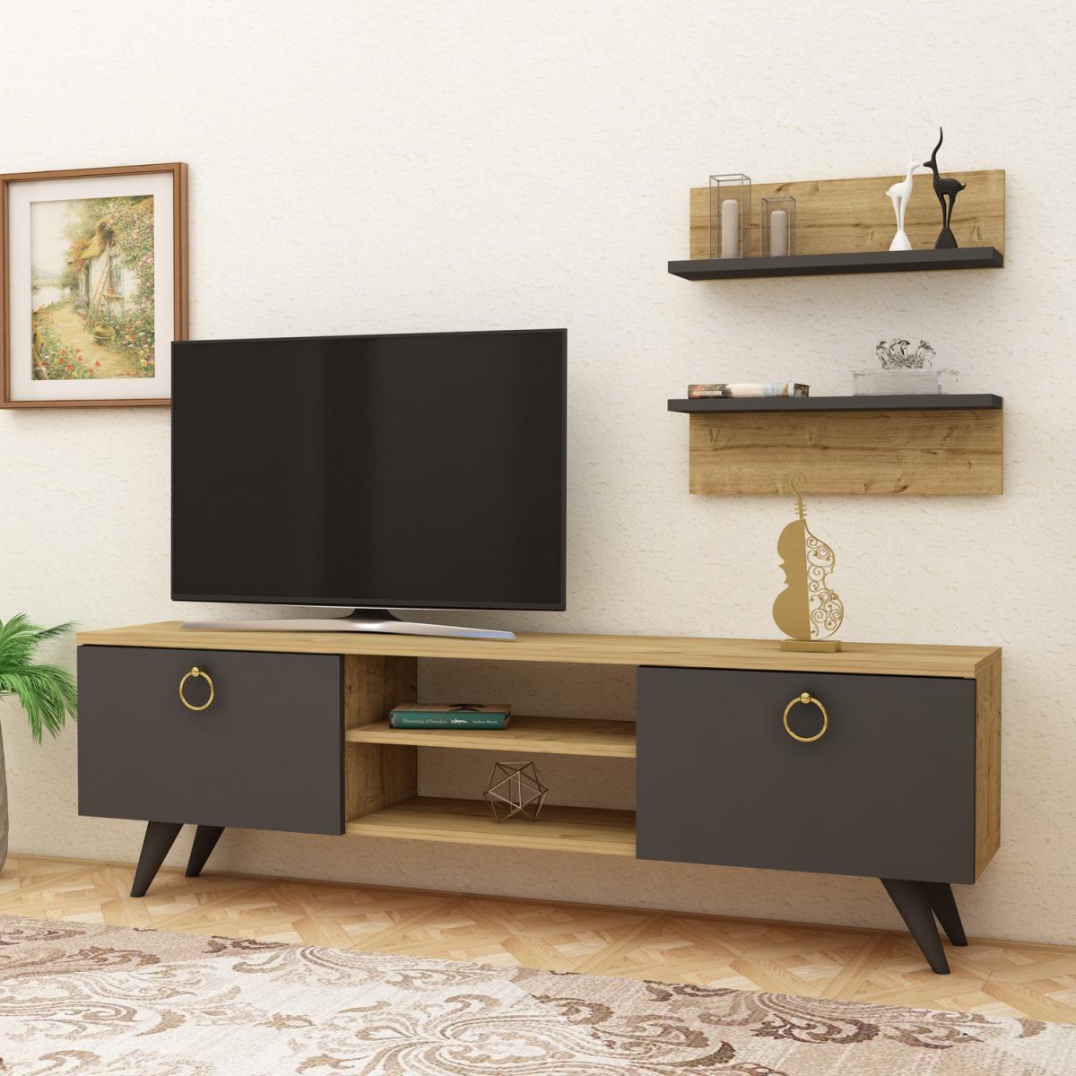 Sea TV Stand and Media Console - Anthracite & Sapphire Oak – image 5