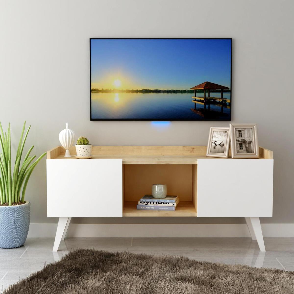 Ariane TV Stand TV Table, White Oak - White, Oak – image 2
