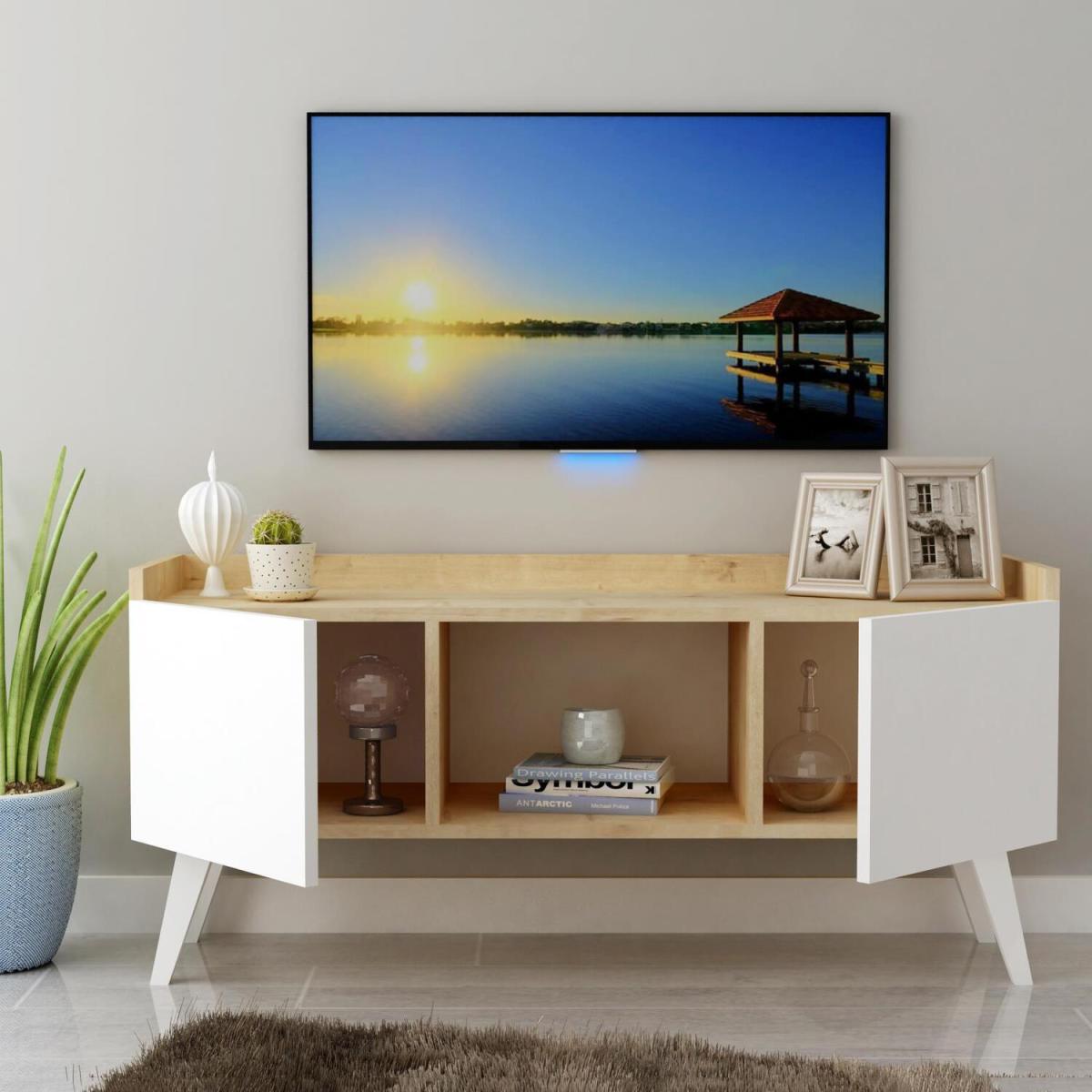 Ariane TV Stand TV Table, White Oak - White, Oak – image 3