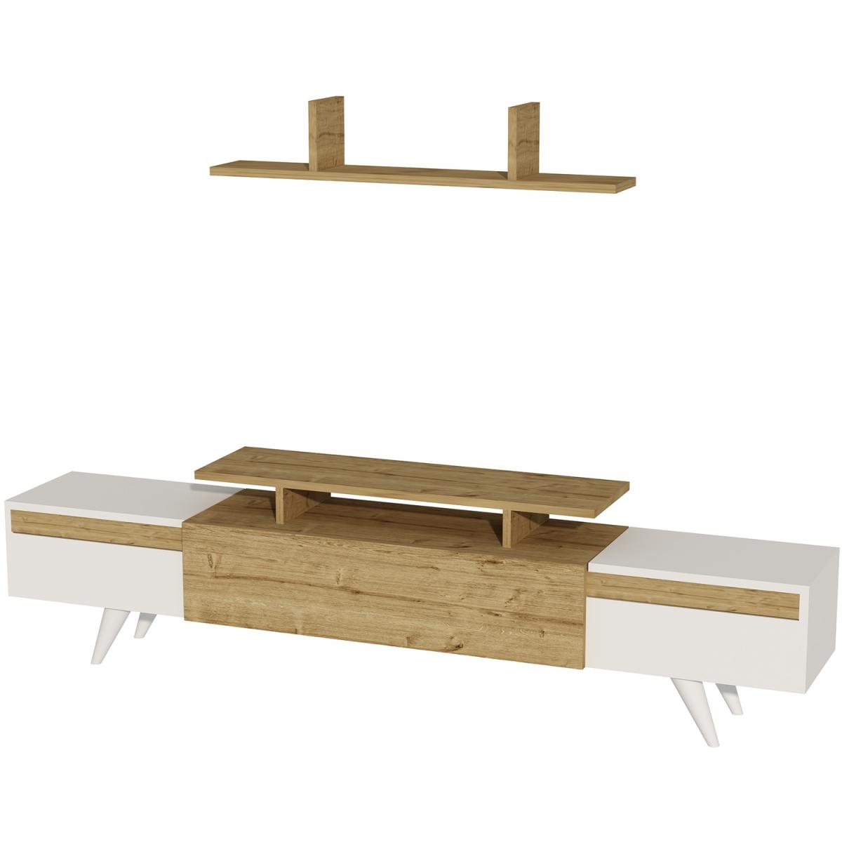 Ashley TV Stand and Entertainment Center with Cabinets - White & Sapphire Oak / Metal PVC Particle Board Plastic – image 5