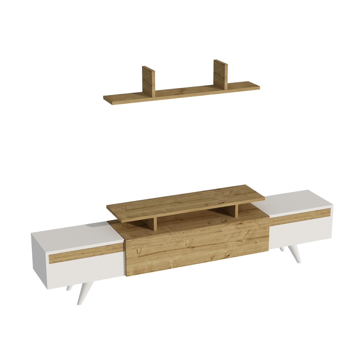 Ashley TV Stand and Entertainment Center with Cabinets - White & Sapphire Oak / Metal PVC Particle Board Plastic – image 1