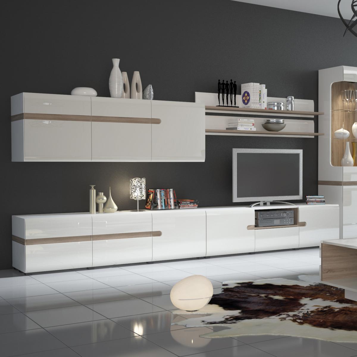 Jonas & James Leece Wide Three Door TV Unit - White with oak trim – image 3