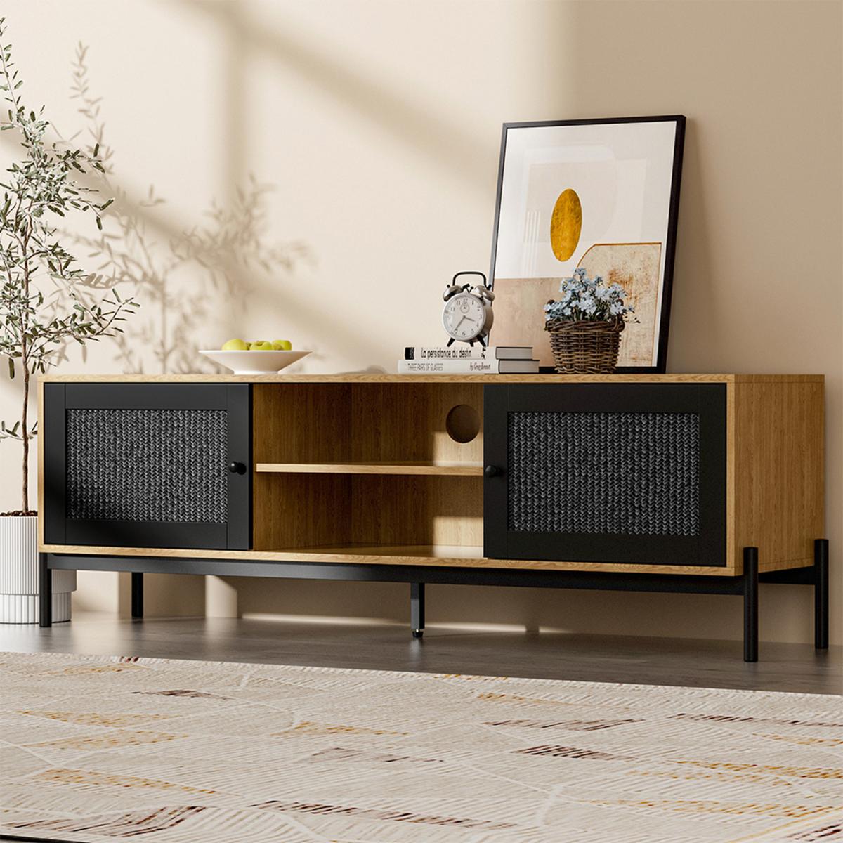 2-Door Ratten Storage TV Stand for Living Room - Brown – image 2