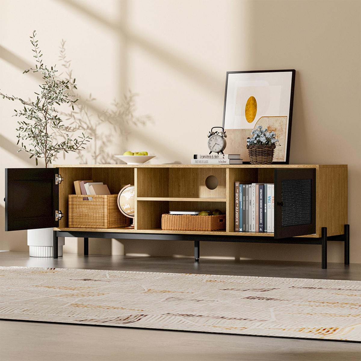 2-Door Ratten Storage TV Stand for Living Room - Brown – image 3
