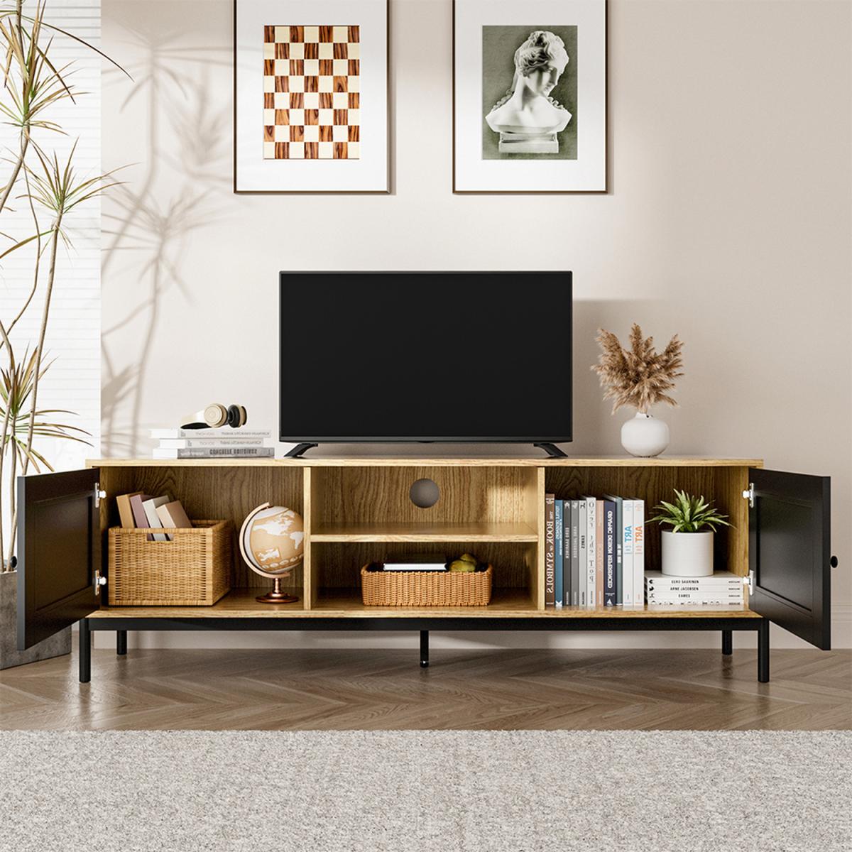 2-Door Ratten Storage TV Stand for Living Room - Brown – image 4