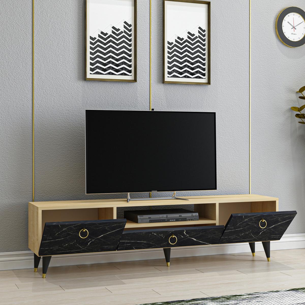 Cavelli TV Unit Black Marble Look Oak Body - Oak & Black – image 2