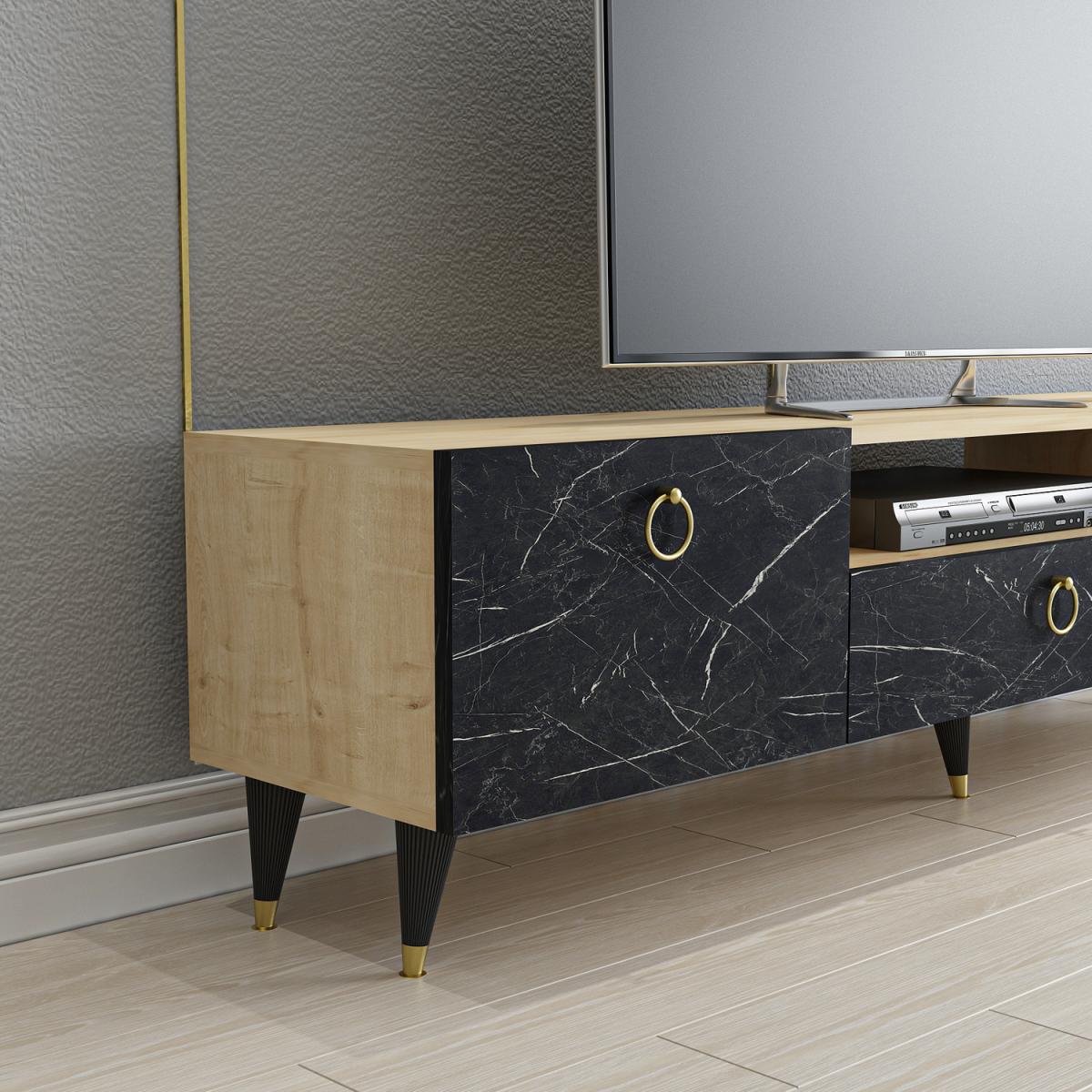 Cavelli TV Unit Black Marble Look Oak Body - Oak & Black – image 3