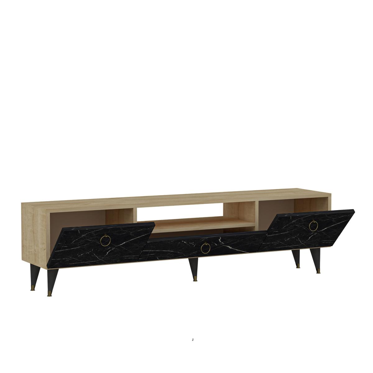 Cavelli TV Unit Black Marble Look Oak Body - Oak & Black – image 5