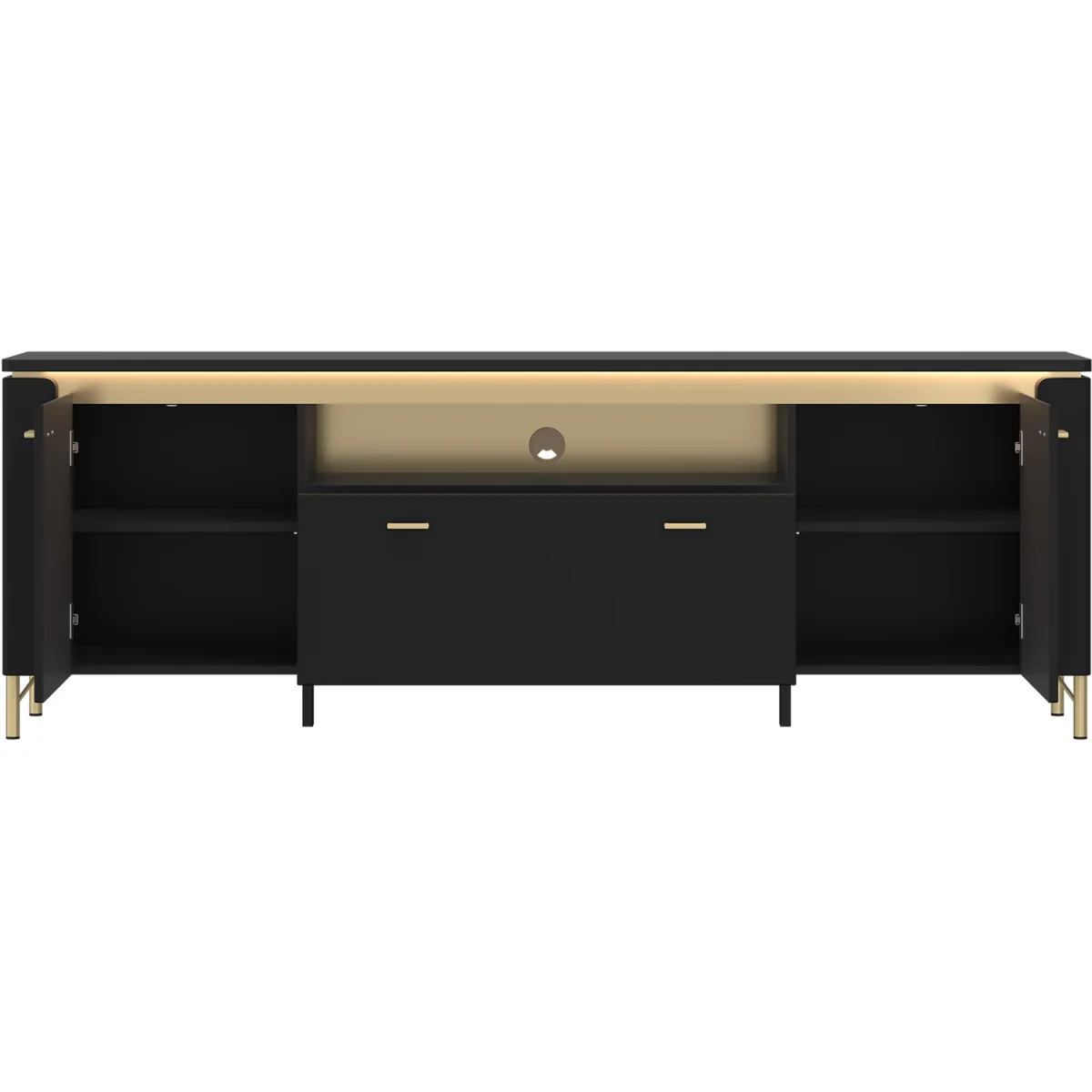 Genoa TV Cabinet 2 Door 1 Drawer 200cm Wide in Black Matt/Gold - Black & Gold – image 2