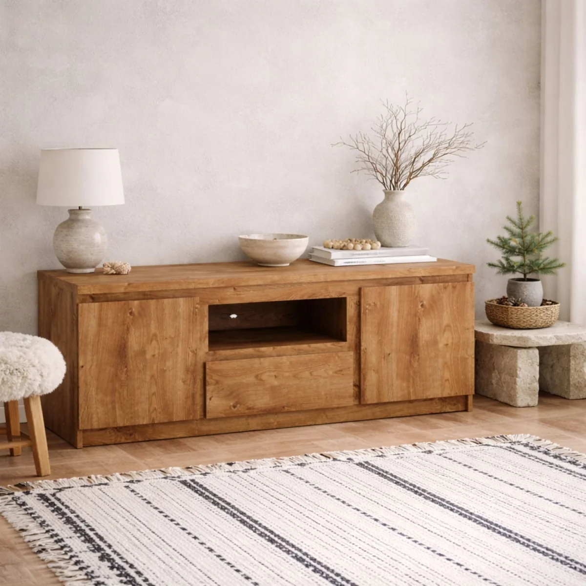 Hemingway Natural TV Cabinet 2 Door 1 Drawer - Brown – image 1