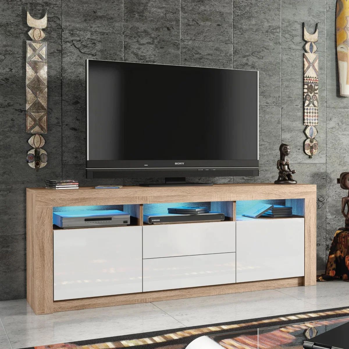 Shine TV Unit 160cm - Oak & White