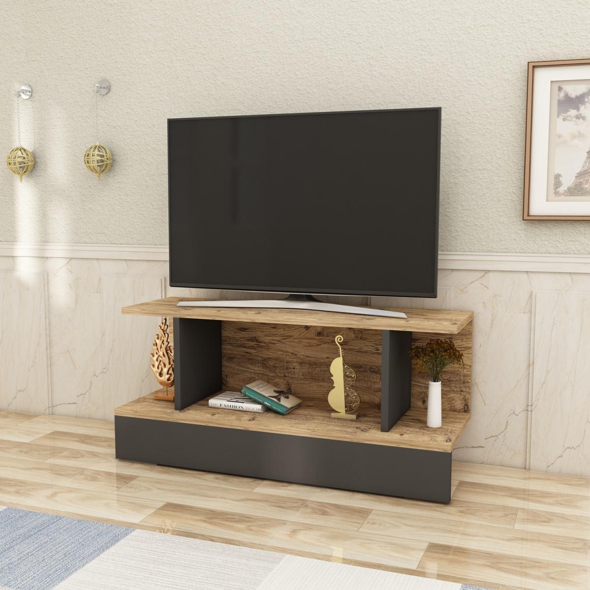 Dustin TV Stand with Shelves - Atlantic Pine - Anthracite – image 2