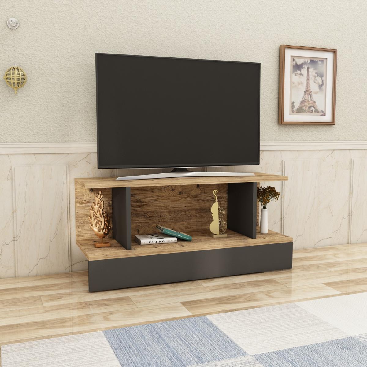 Dustin TV Stand with Shelves - Atlantic Pine - Anthracite – image 3