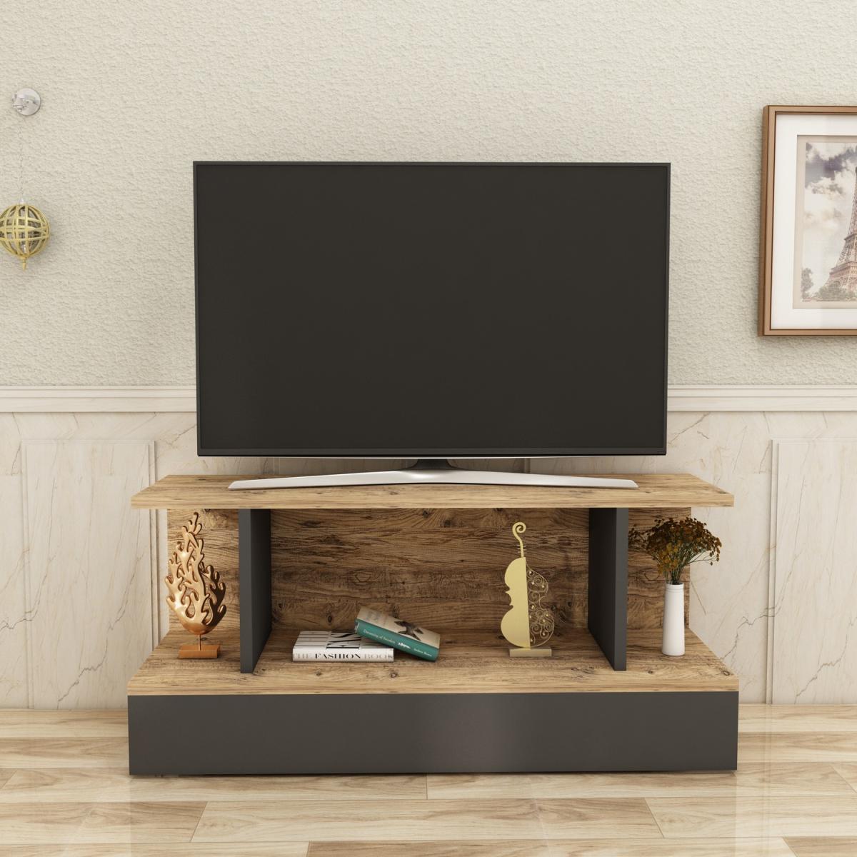 Dustin TV Stand with Shelves - Atlantic Pine - Anthracite – image 4
