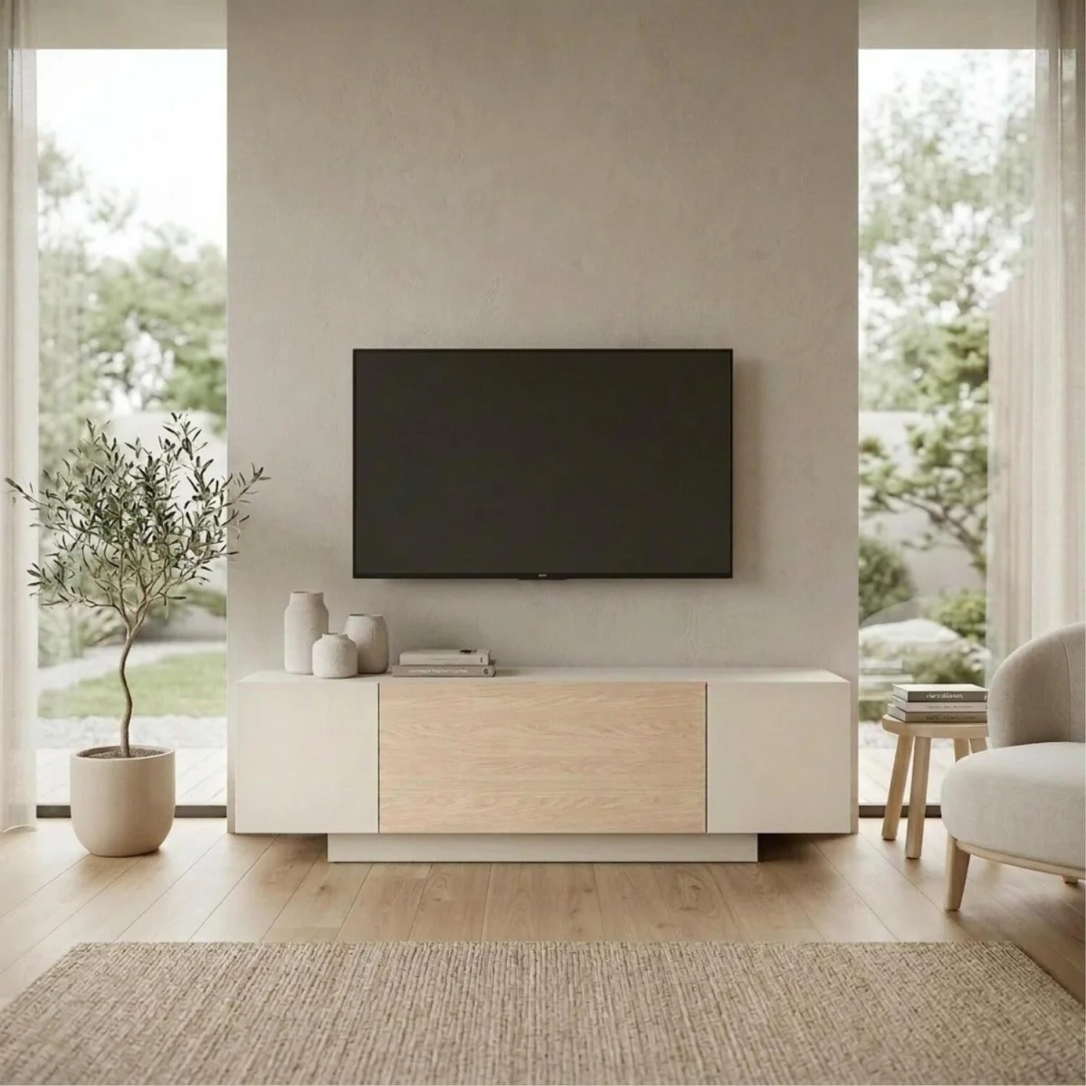 Decortie Victor TV Unit With Open Display Shelf - Sandstone, Sonoma Oak, White – image 3