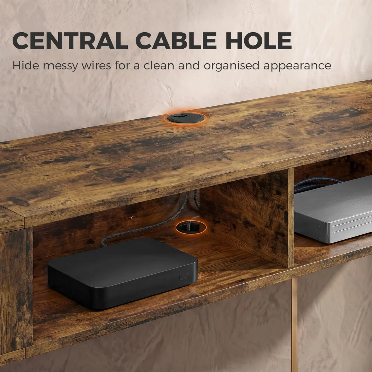 HOMCOM TV Stand with RGB LED Lights for 75-Inch TV - Rustic Brown – image 4