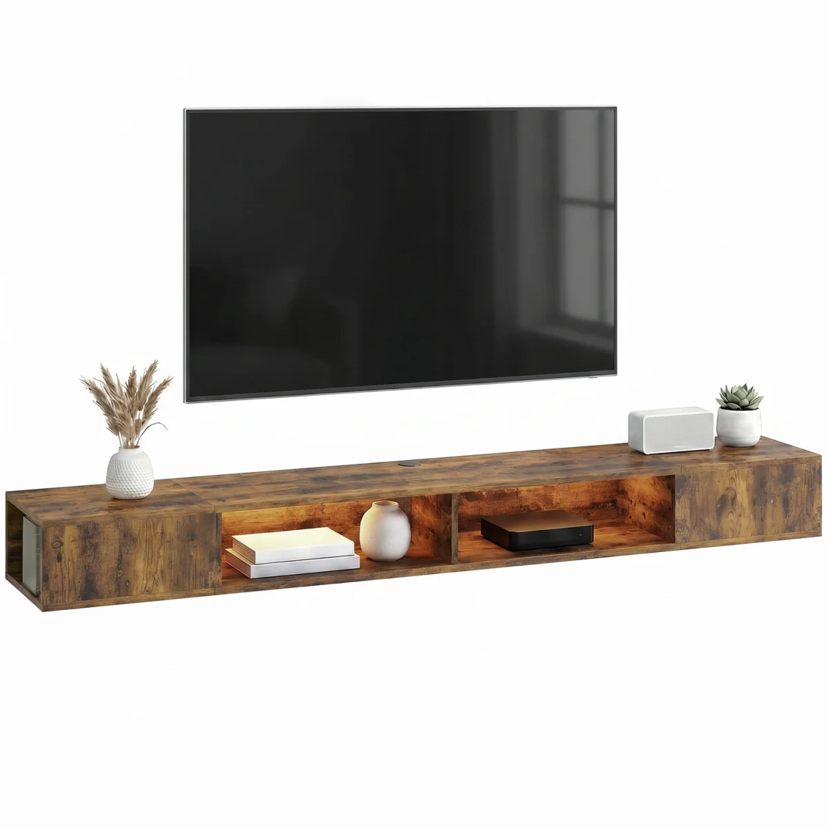 HOMCOM TV Stand with RGB LED Lights for 75-Inch TV - Rustic Brown – image 8
