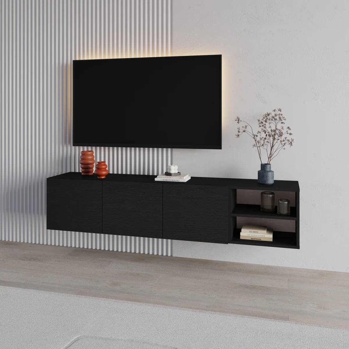 Conrad 180cm Floating TV Stand - Black Wood – image 1