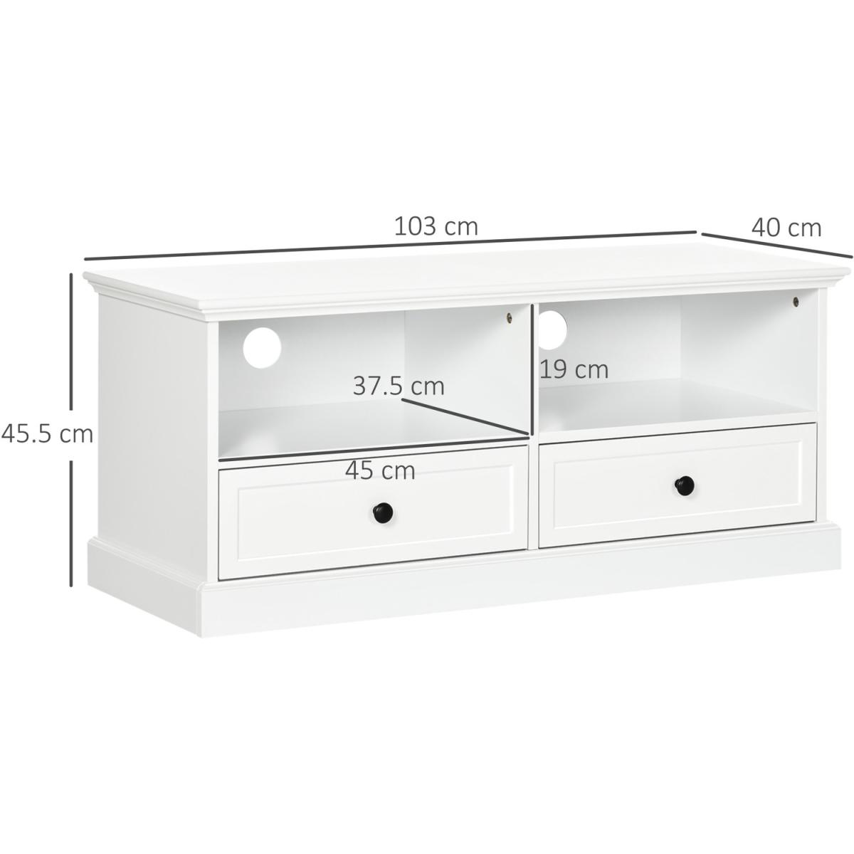 TV Stand Cabinet with Cable Management, Drawer and Shelf  - White – image 2