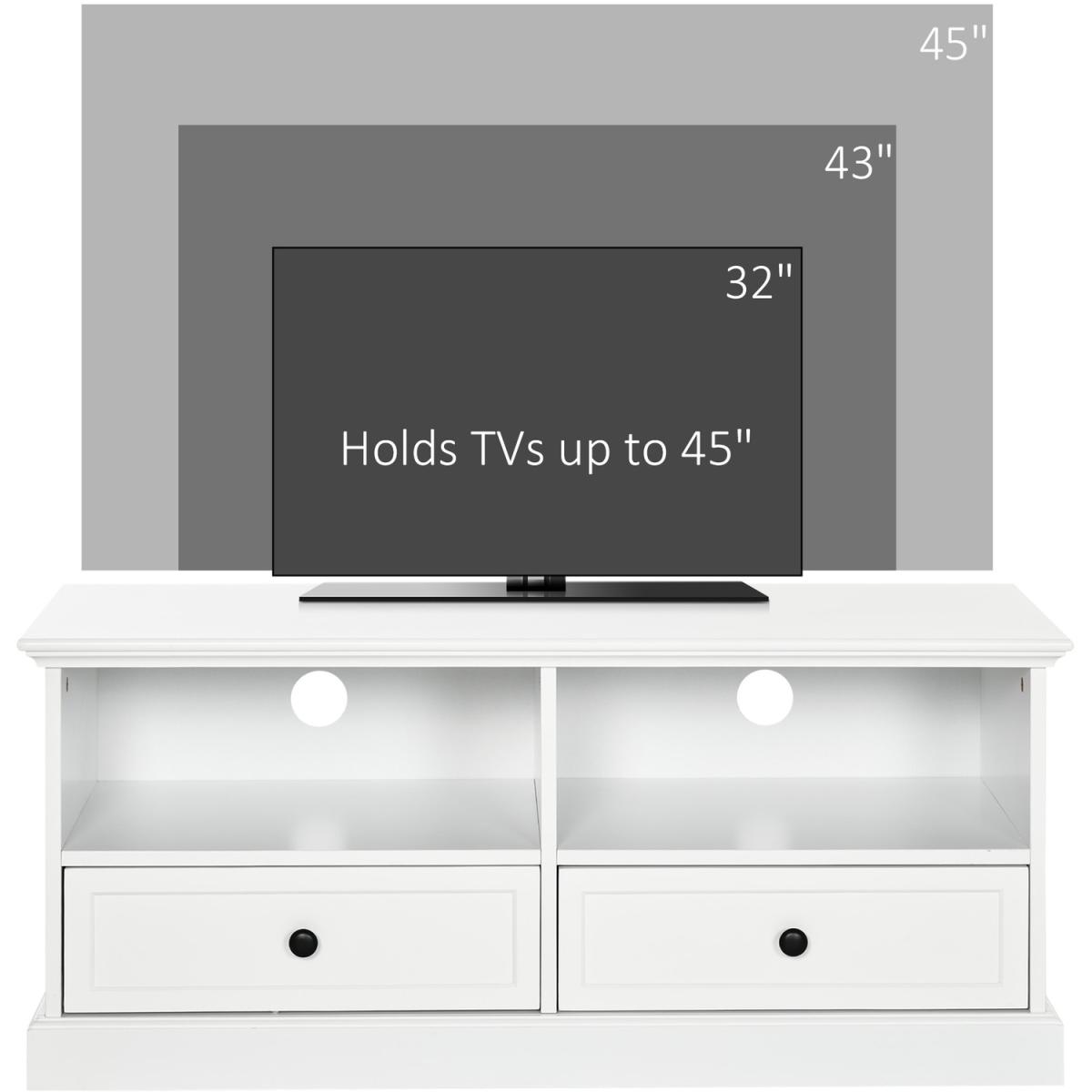 TV Stand Cabinet with Cable Management, Drawer and Shelf  - White – image 4