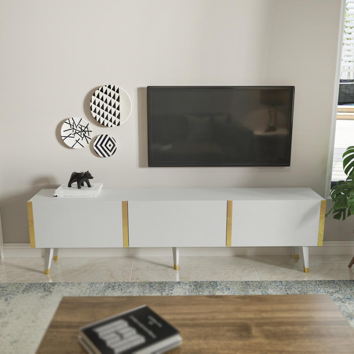 Milagro Modern Tv Stand Tv Unit - White&Gold