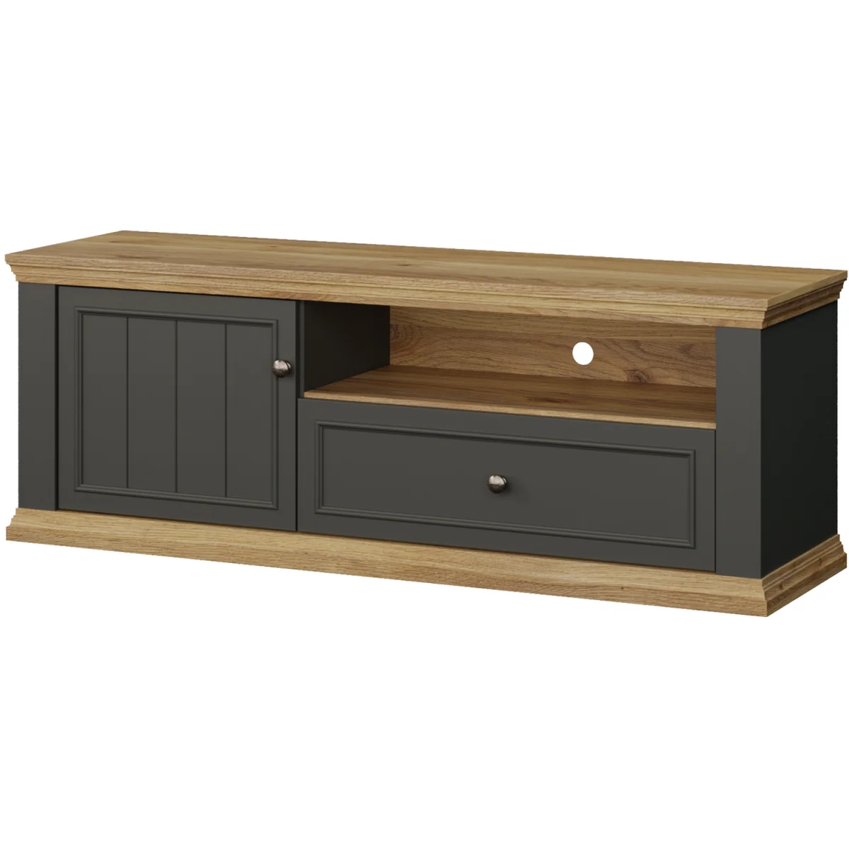 Pontypool TV Unit with Drawer & Open Shelf - Grey and Mauvella Oak – image 2