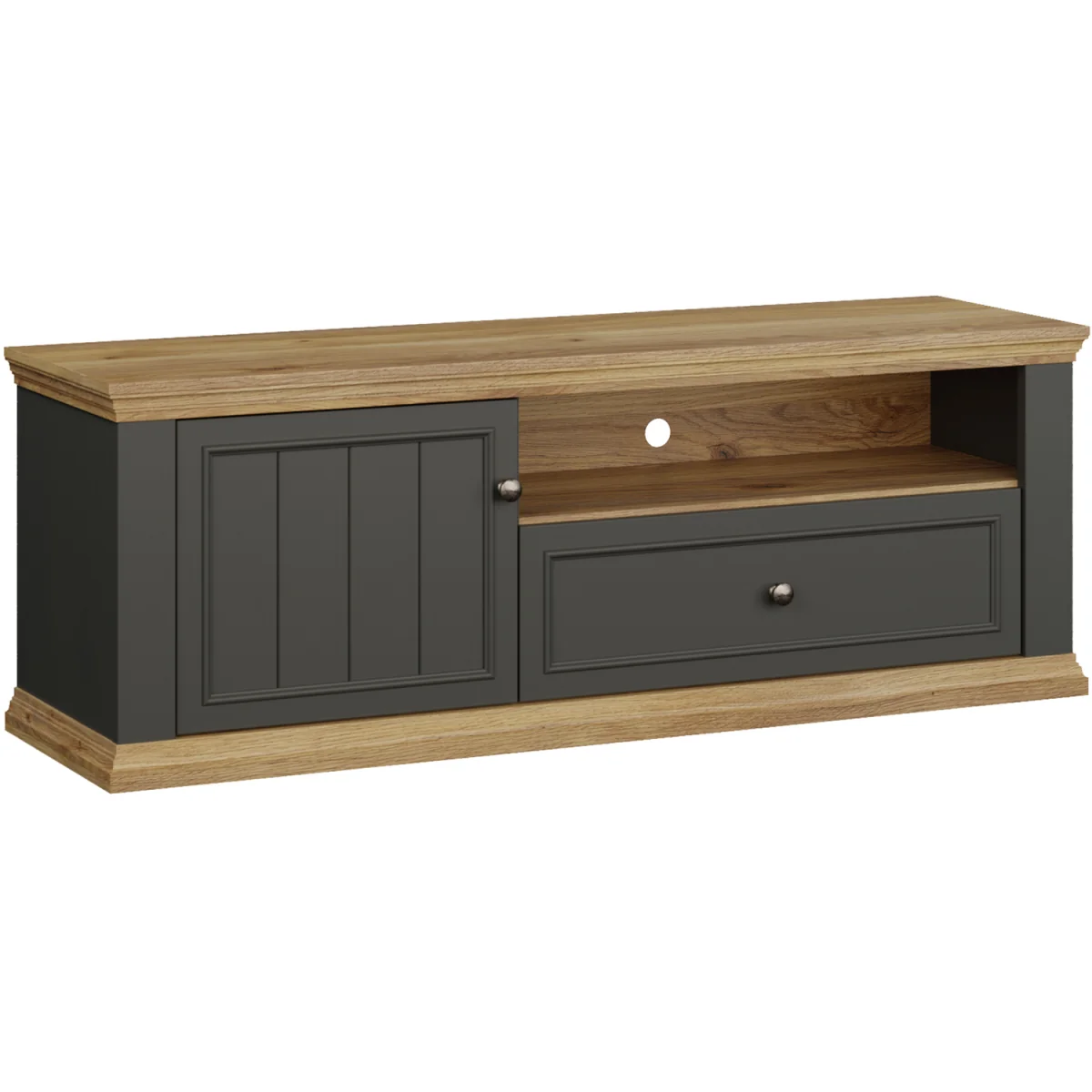 Pontypool TV Unit with Drawer & Open Shelf - Grey and Mauvella Oak – image 3