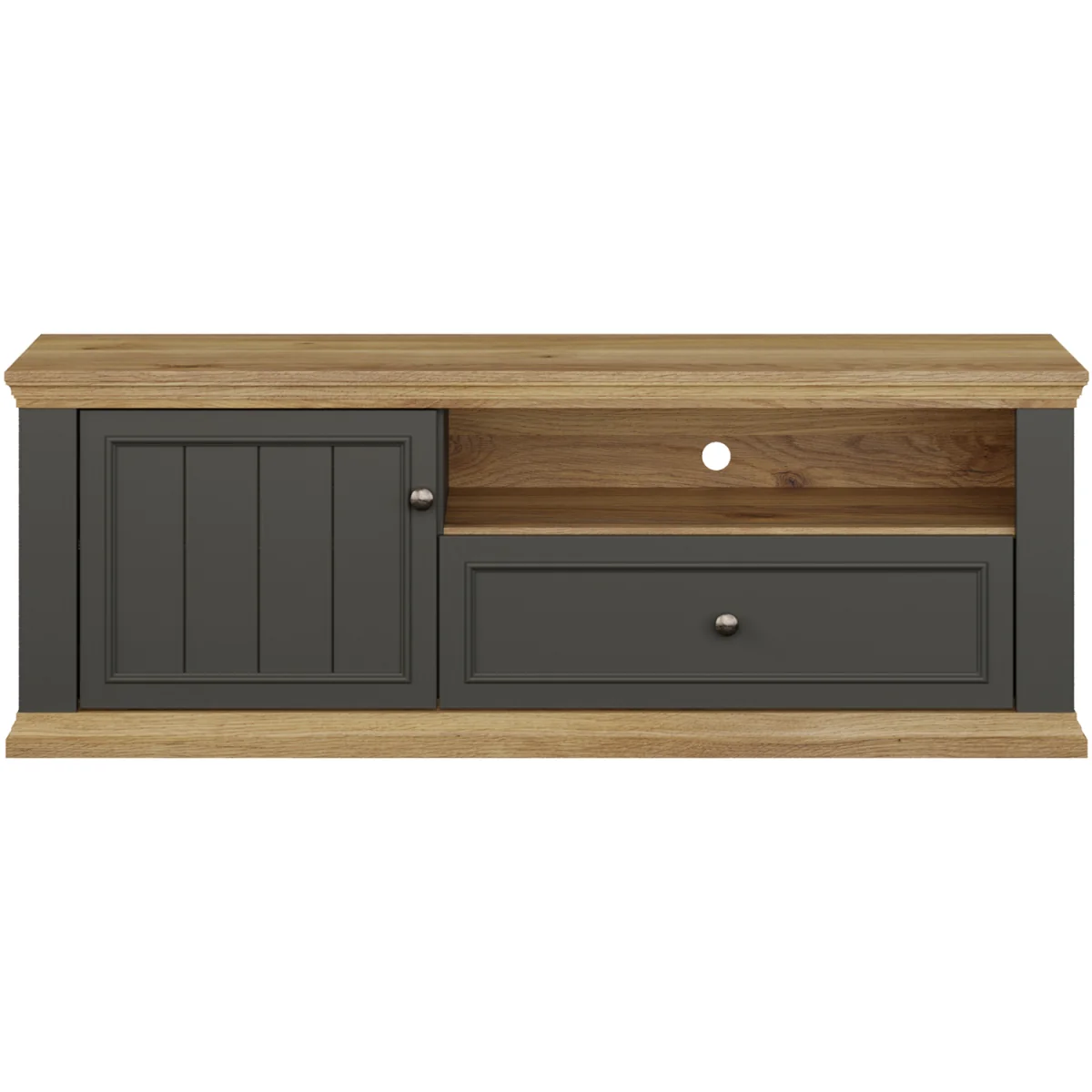 Pontypool TV Unit with Drawer & Open Shelf - Grey and Mauvella Oak – image 4