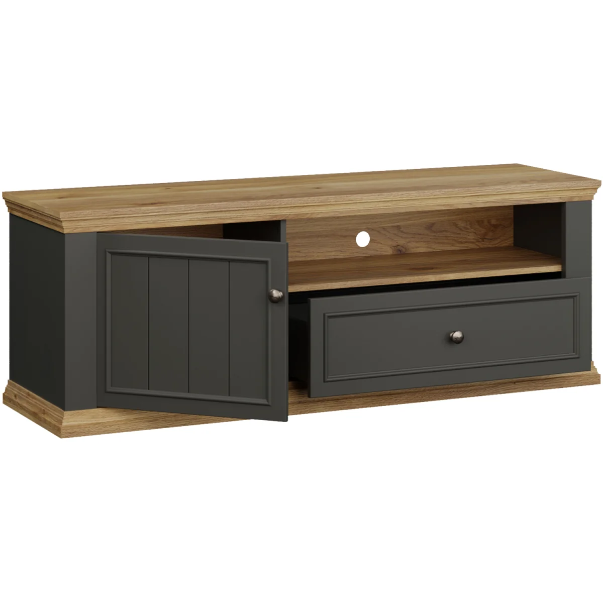 Pontypool TV Unit with Drawer & Open Shelf - Grey and Mauvella Oak – image 5
