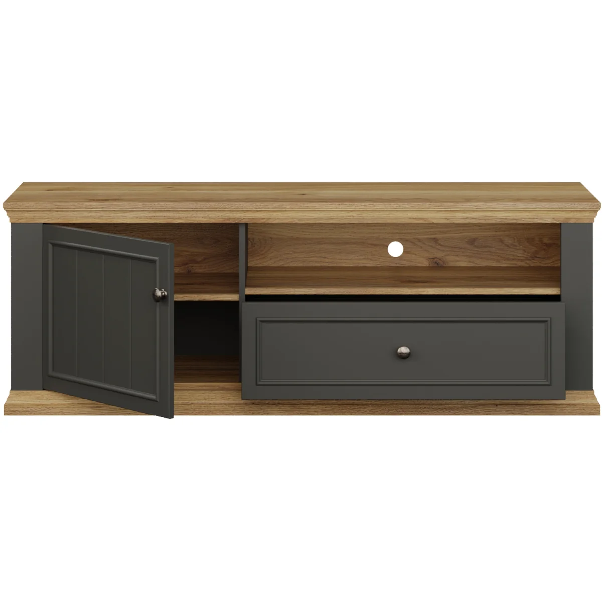 Pontypool TV Unit with Drawer & Open Shelf - Grey and Mauvella Oak – image 6