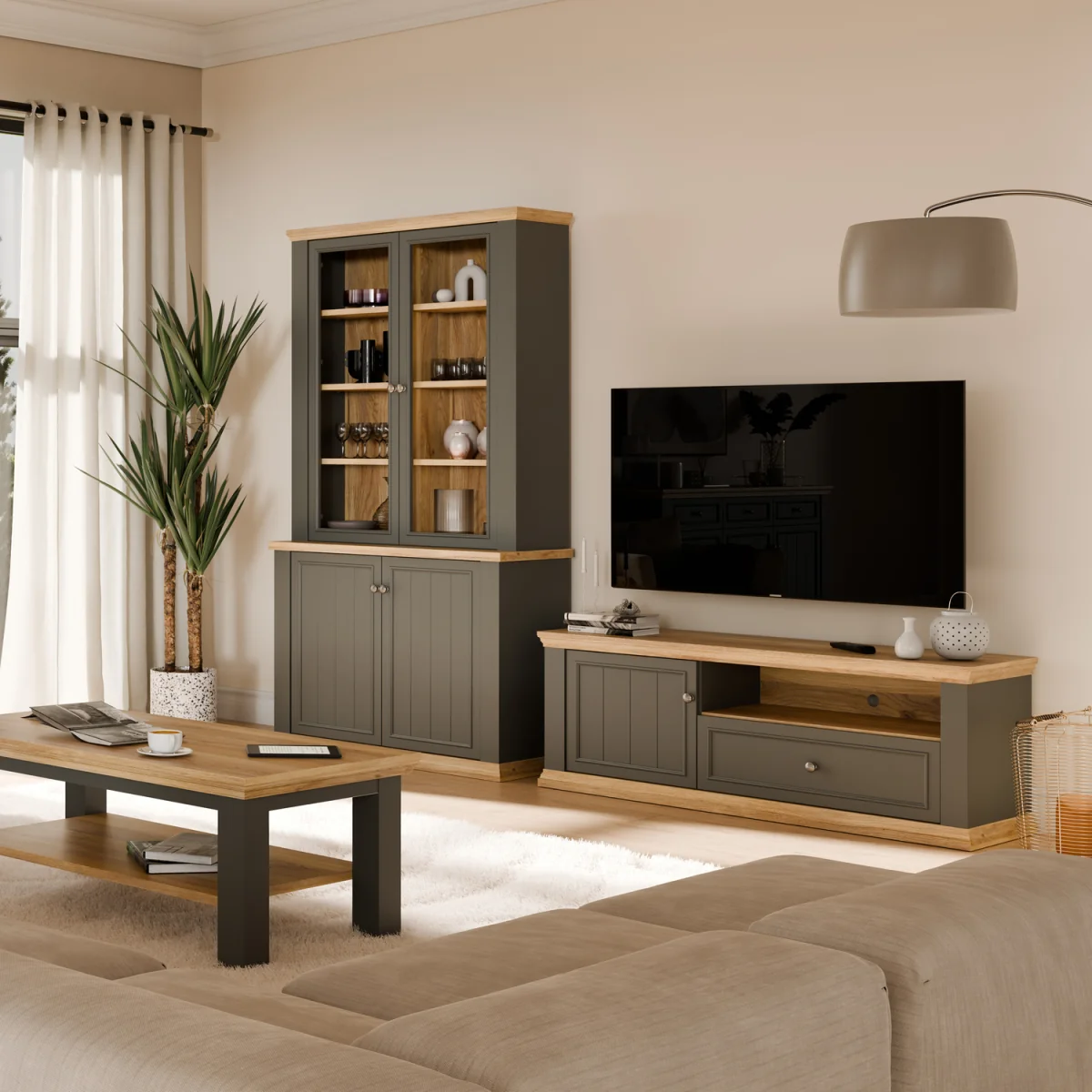 Pontypool TV Unit with Drawer & Open Shelf - Grey and Mauvella Oak – image 7