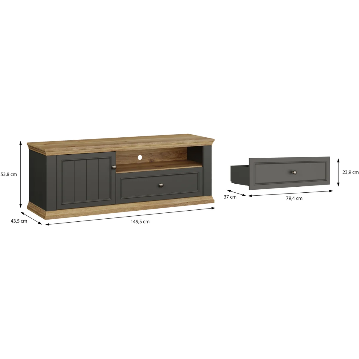 Pontypool TV Unit with Drawer & Open Shelf - Grey and Mauvella Oak – image 8