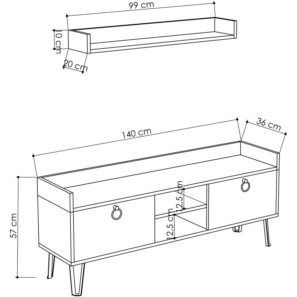 Keday Modern TV Stand Multimedia Centre TV Unit With Wall Shelf - Oak – image 2