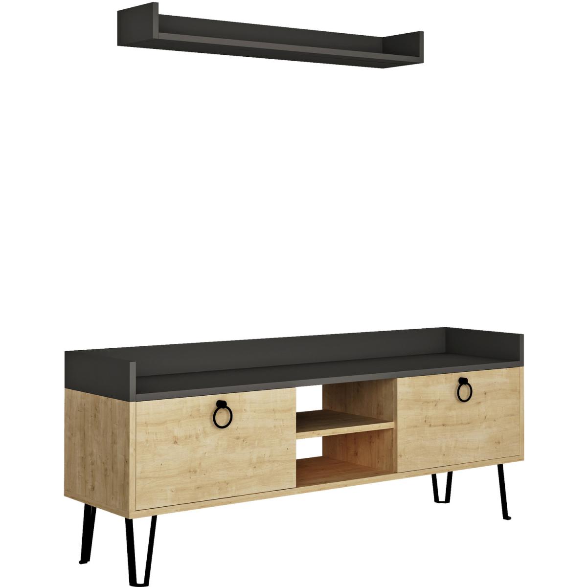 Keday Modern TV Stand Multimedia Centre TV Unit With Wall Shelf - Oak – image 3
