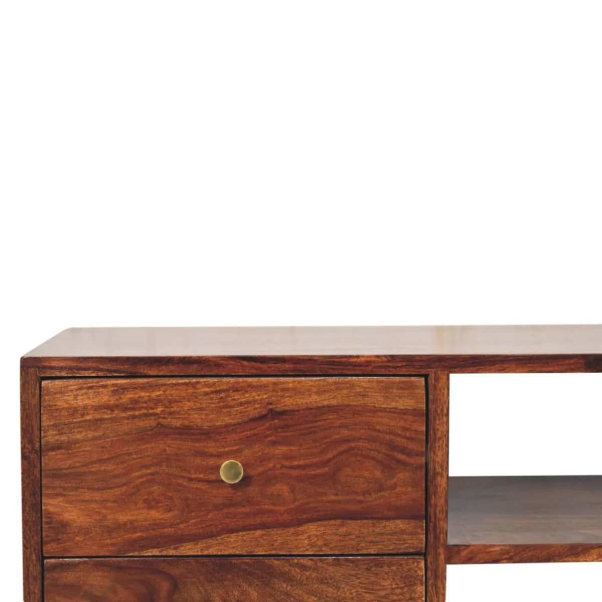 Bologna Sheesham Wood TV Media Unit 4 Drawers Brass Knobs - Brown – image 4