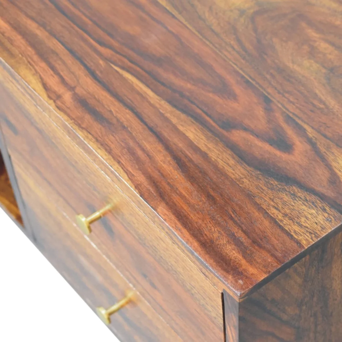 Bologna Sheesham Wood TV Media Unit 4 Drawers Brass Knobs - Brown – image 5