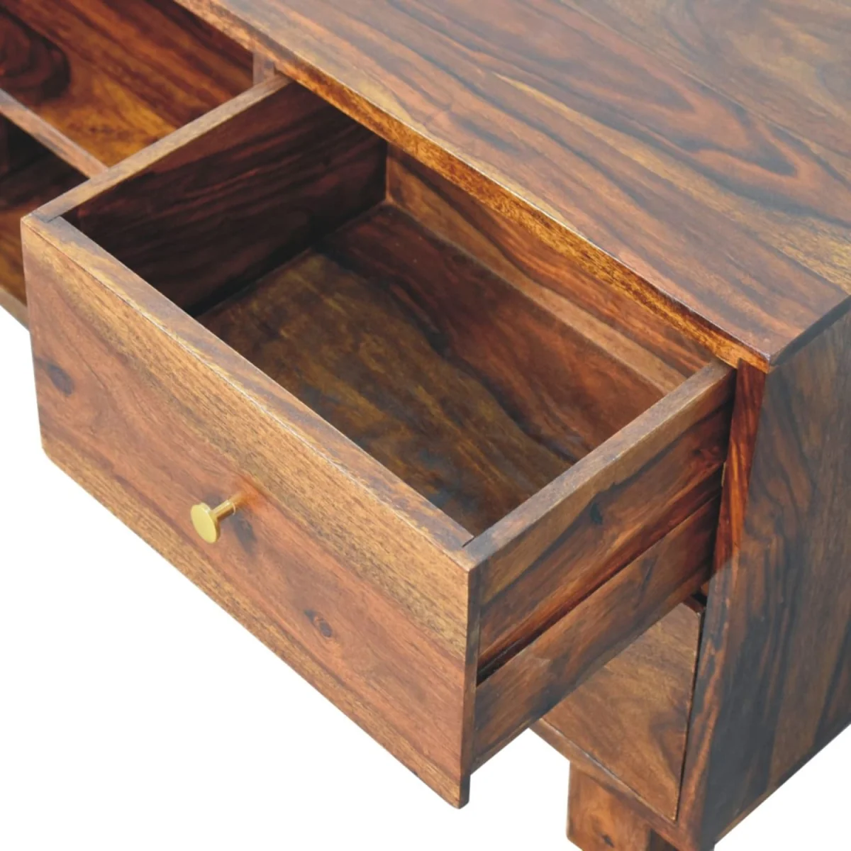 Bologna Sheesham Wood TV Media Unit 4 Drawers Brass Knobs - Brown – image 6