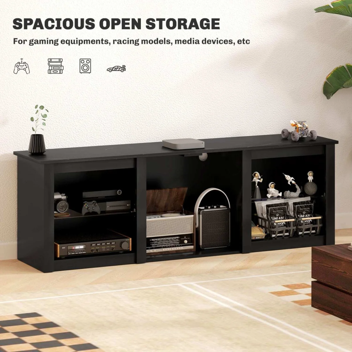 Filu Nara 160cm Black TV Stand with LED Lighting and Storage for 65 Inch Screens – image 2