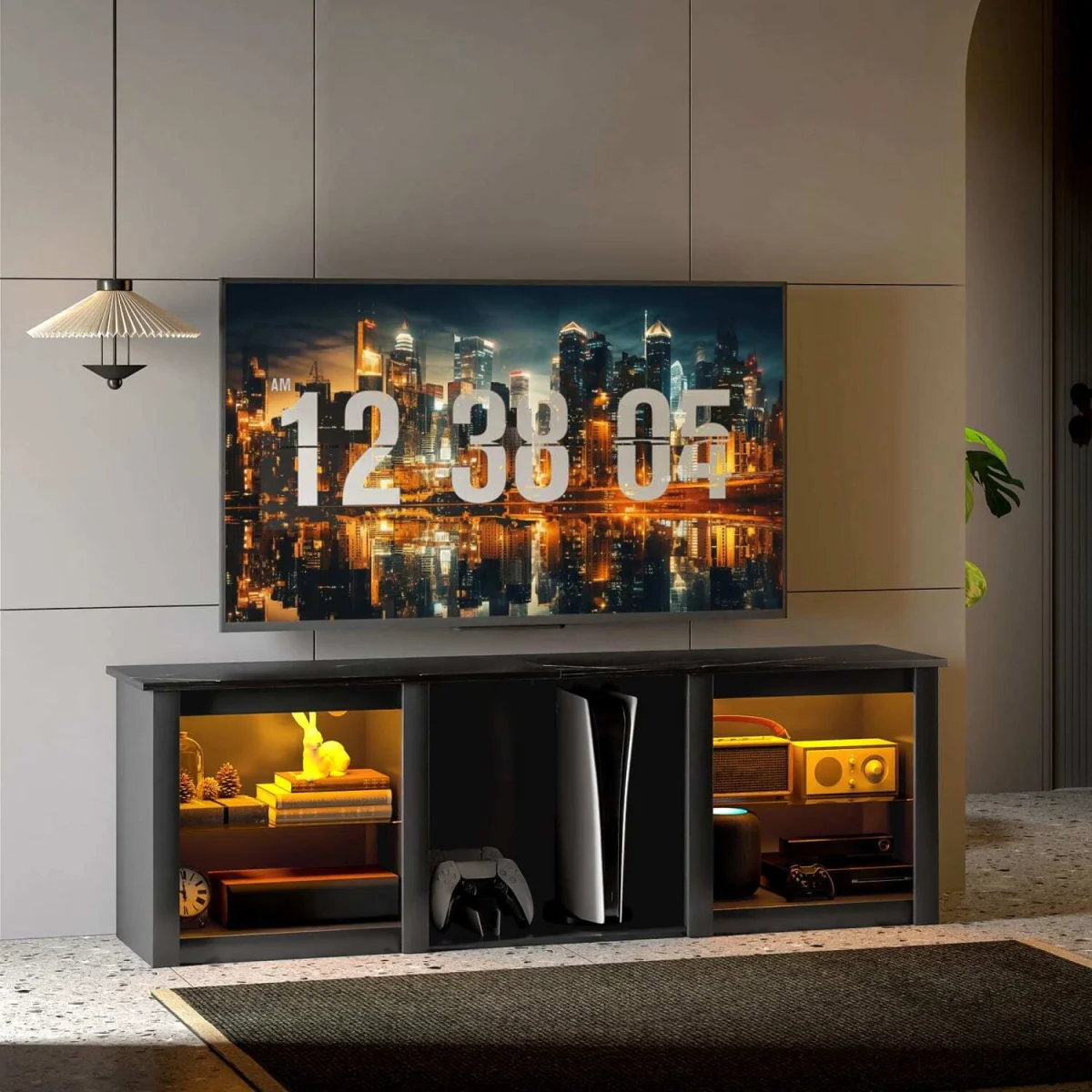 Filu Nara 160cm Black TV Stand with LED Lighting and Storage for 65 Inch Screens – image 4