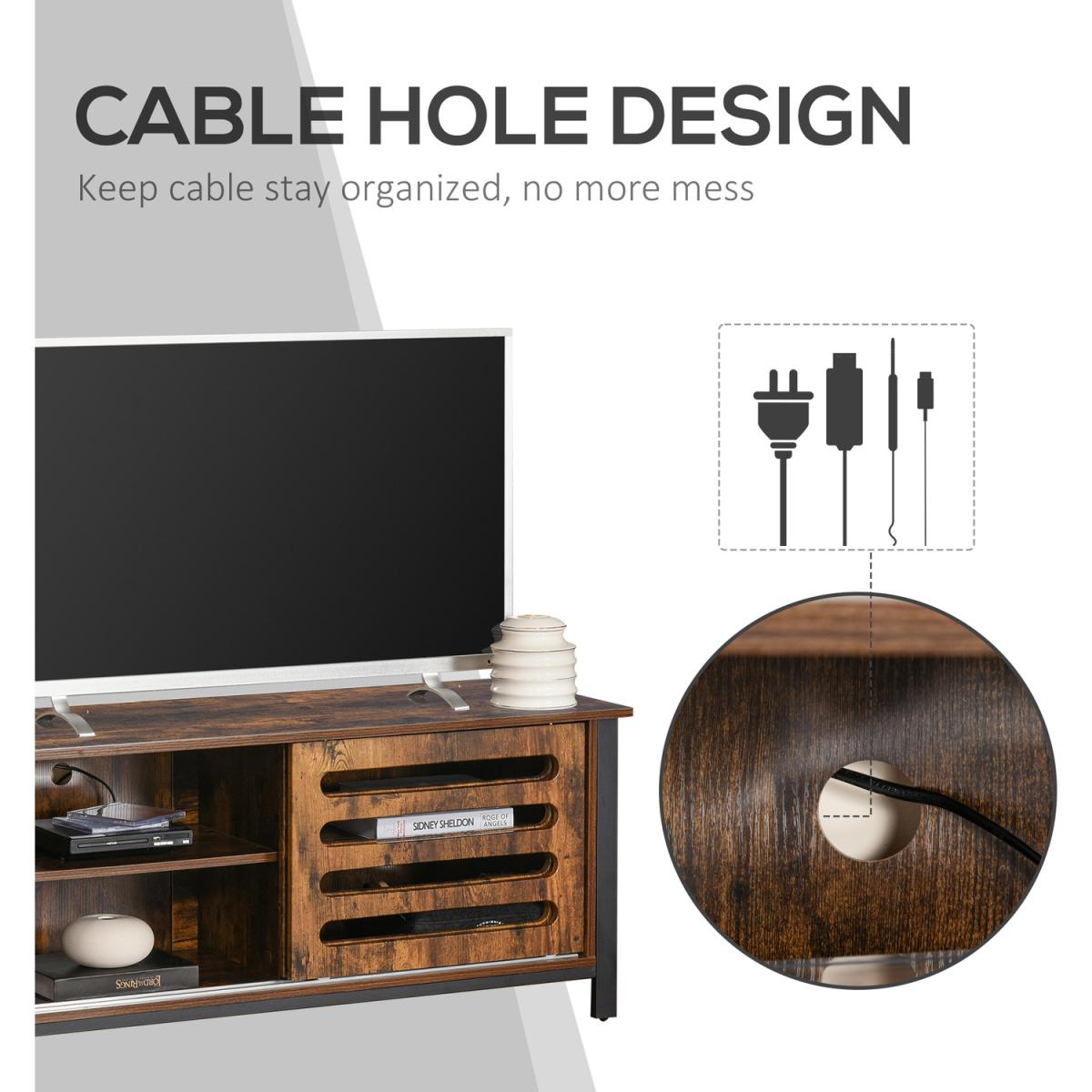 Industrial TV Stand Media Console Table - Rustic Brown – image 4