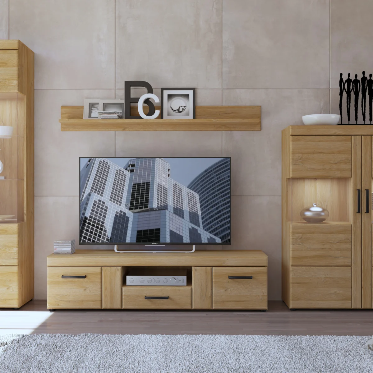 Cortina 2 Door 1 Drawer Wide TV Cabinet in Grandson Oak - Grandson Oak – image 4